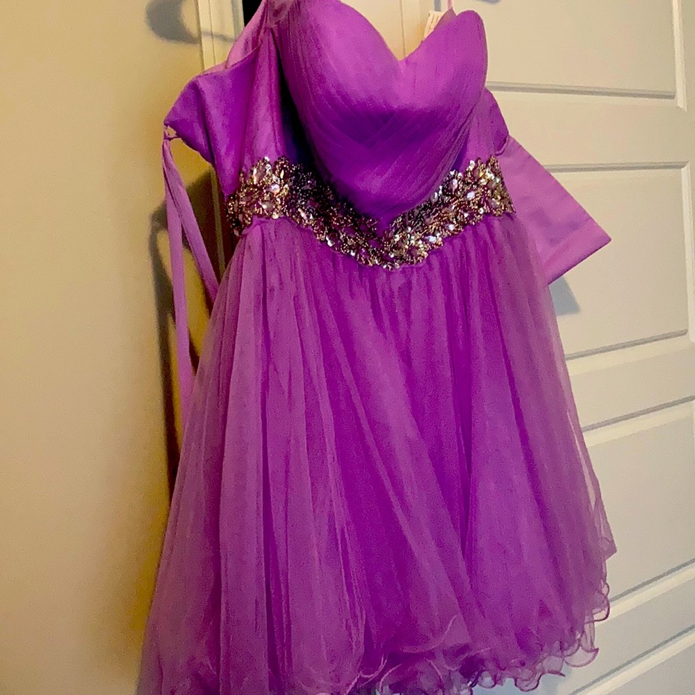 Lavender bejeweled strapless dress